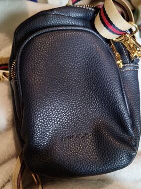 Louenhide Navy Pebbled Crossbody Bag with Striped Strap